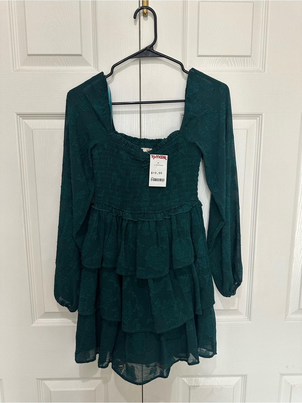 T.J.Maxx Dark Teal Tiered Smocked Mini Dress